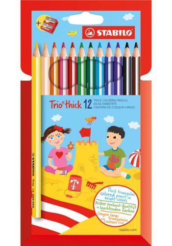 pastelky Stabilo Trio silné + ořezávátko  - 12ks