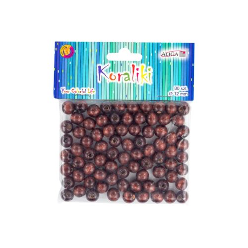 korálky dřevěné pr. 12mm, 80ks - tmavě hnědé